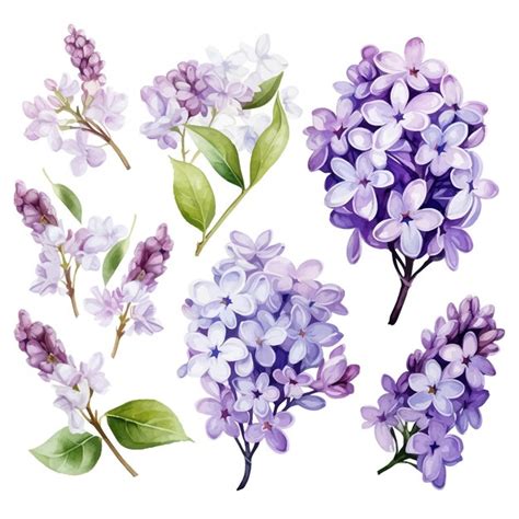 Premium Vector Beautiful Watercolor Lilac Flowers Clipart And Leaves