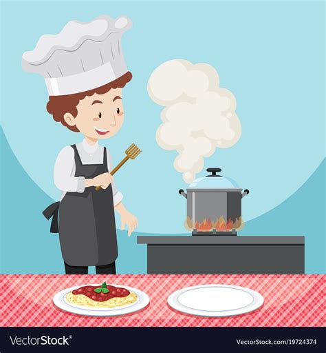 Male Chef Cooking Pasta Royalty Free Vector Image How To Cook Pasta