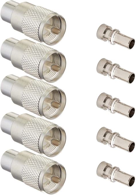 Ancable Silver UHF PL 259 Lot de 5 connecteurs coaxiaux mâles à souder