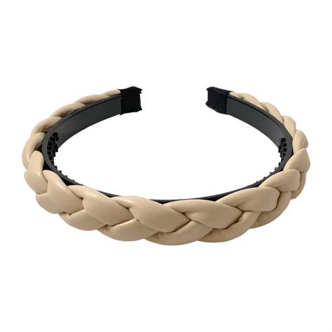 Braided Thin Geniuine Leather Headband Thin Ivory