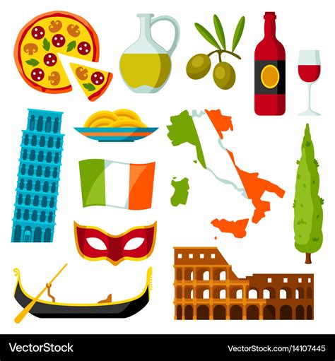 Italy Icons Set Italian Symbols And Objects Vector Image