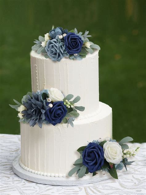 Navy Blue Wedding Cake With Stunning Flower Toppers