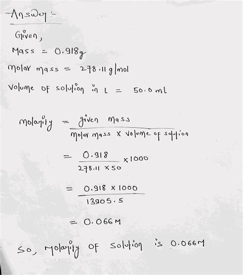 Solved Determine The Molarity Of A Solution Formed By Dissolving 0