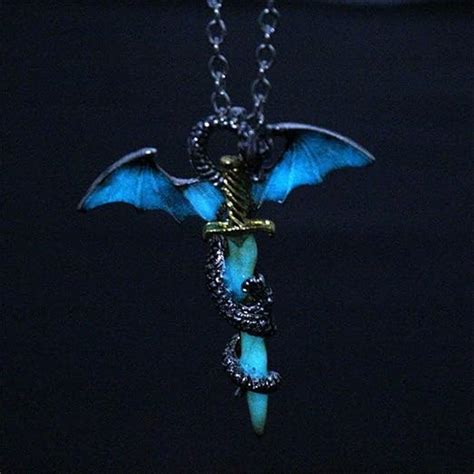 Duanmeinad Glow In The Dark Dragon Sword Necklace Luminous