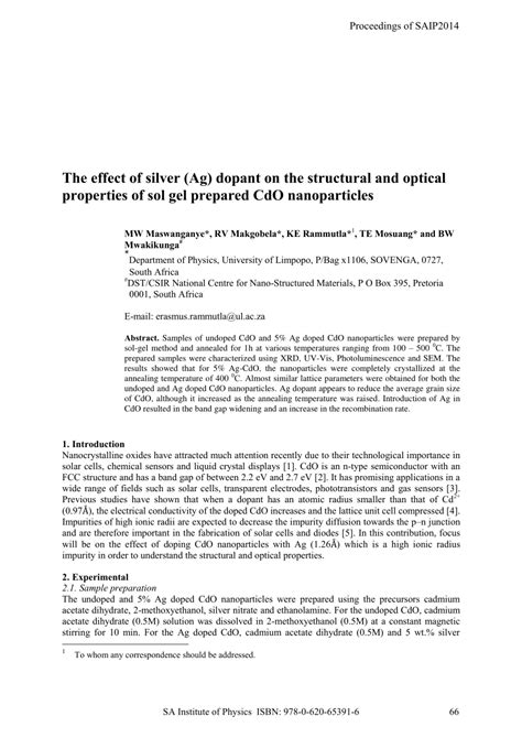 Pdf The Effect Of Silver Ag Dopant On The Structural And Optical