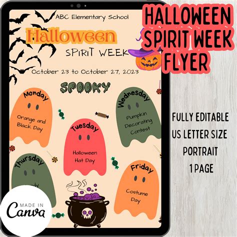 Halloween Spirit Week Flyer Template Fully Editable On Canva Spirit