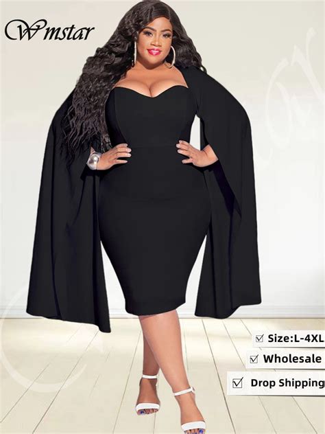 Wmstar Plus Size Party Dress Women Sexy Slip Hem Long Sleeve Maxi