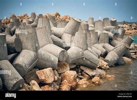 Concrete Tetrapods Of Sea Breakwater Stock Photo Alamy