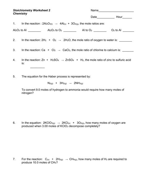 Introduction To Stoichiometry Worksheet