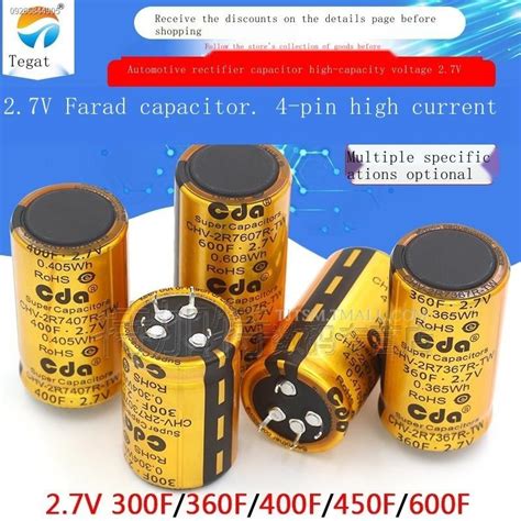 2 7V Farad Capacitor 300F 360F 400F 450F 600F 4 Feet High Current