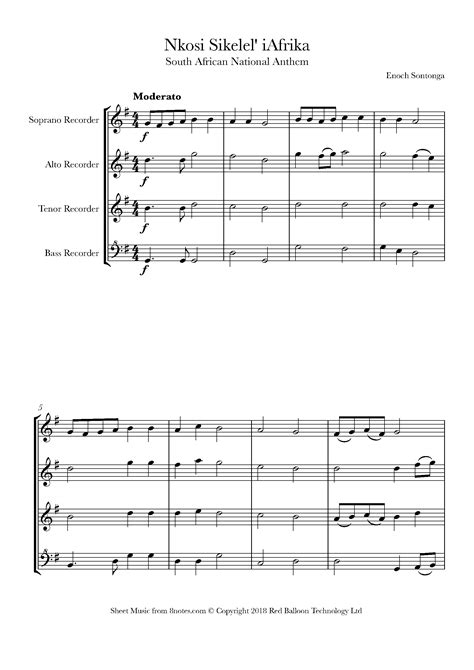 Nkosi Sikelel Iafrika South African National Anthem Sheet Music For