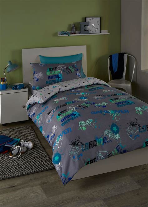 Bedlam Game Glow Reversible Grey Duvet Cover Set Matalan