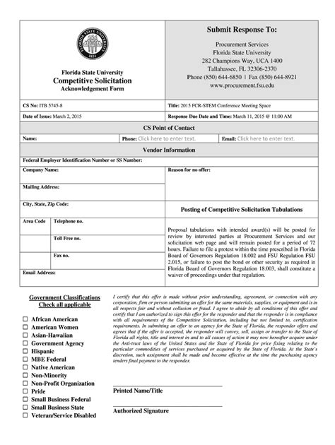 Fillable Online Procurement Fsu Acknowledgement Form Fax Email Print