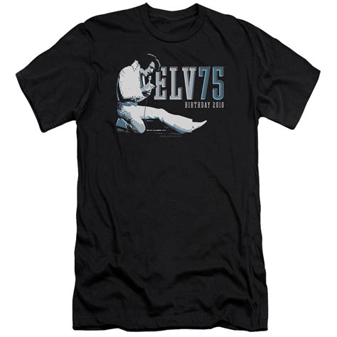 Elvis Presley Elv 75 Logo Premuim Canvas Adult Slim Fit T Shirt Black