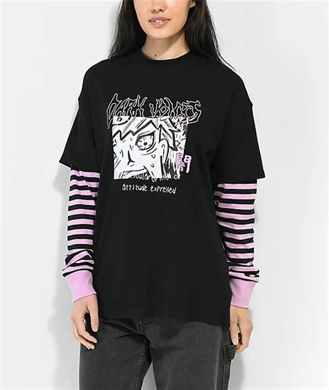 Vitriol Bixie Dark Voices Black And Pink Layered Long Sleeve T Shirt