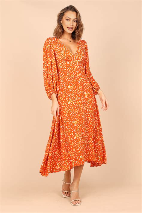 Aron Long Sleeve Maxi Dress Orange Floral Ecamshop