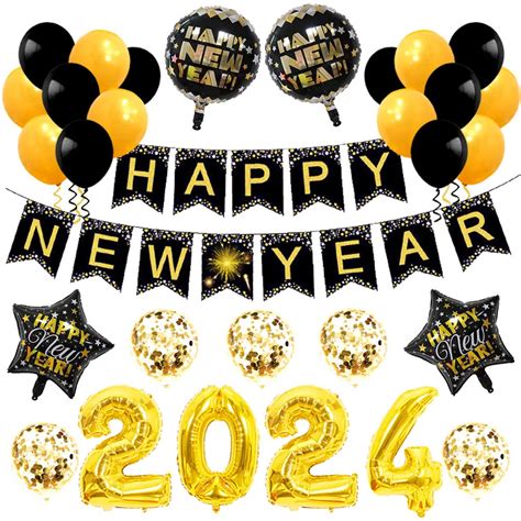 Happy New Year Decorations 2024 Foil Balloon Glitter Photo Booth Props ...