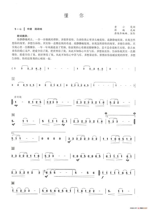 懂你 （笛子演奏提示版）谱友园地中国曲谱网