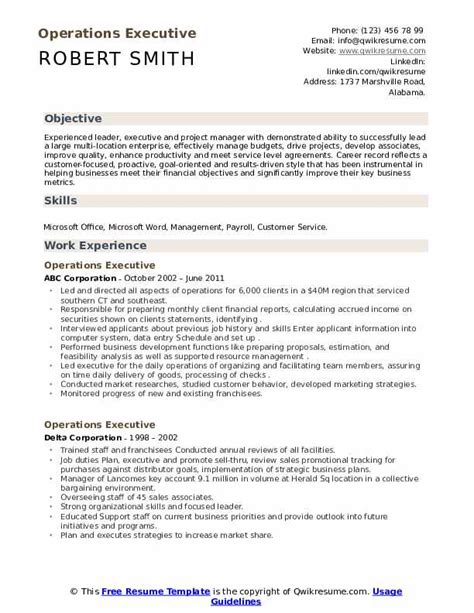 Operations Executive Resume Samples Qwikresume