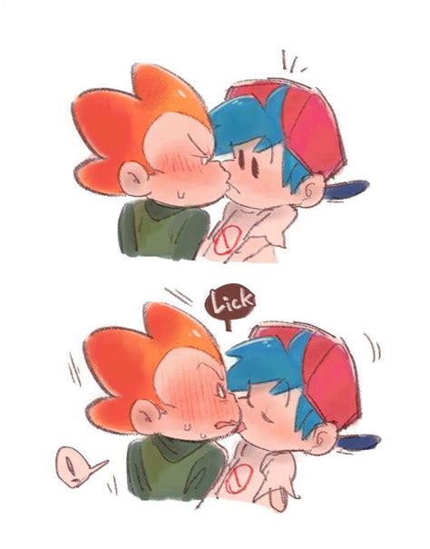 Two Cartoon Characters Kissing Each Other With One Holding The Others Head In His Hands