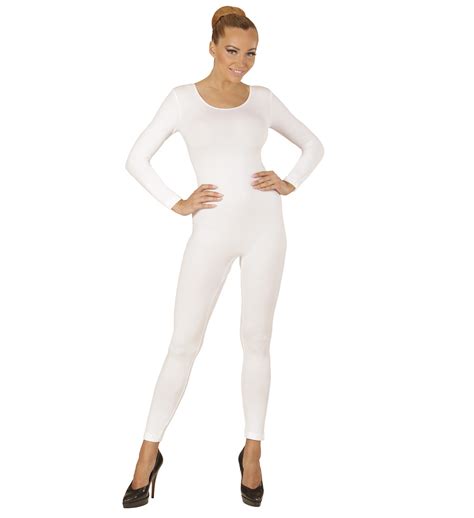 Ganzkörper Body in weiß mit Ärmeln Bodysuit Damen Basic S M Scherzwelt