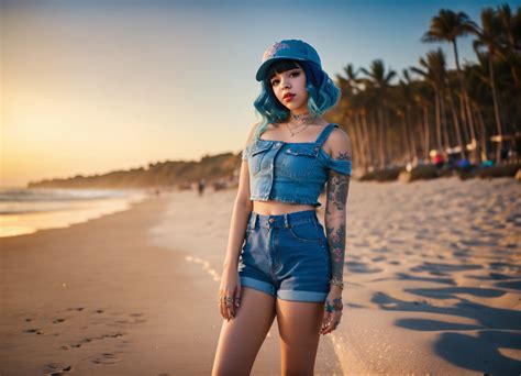 Lexica Melanie Martinez At Beach Wearing Denim Shorts Ultra