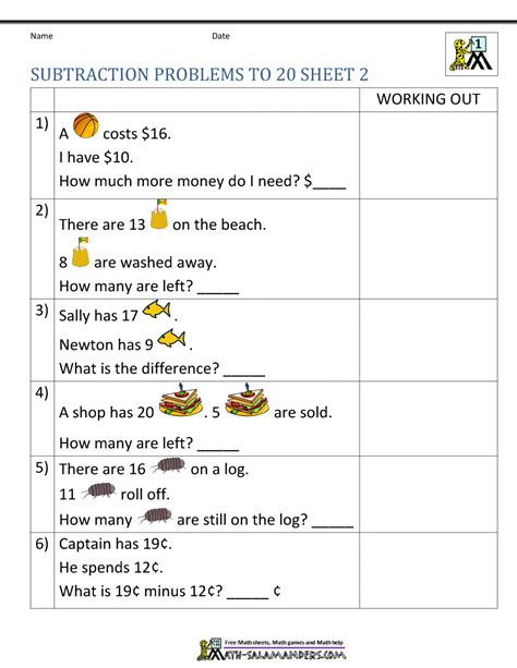 1st Grade Subtraction Word Problems