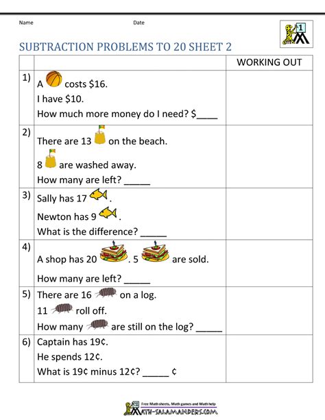 Problem Solving Involving Subtraction For Grade 1