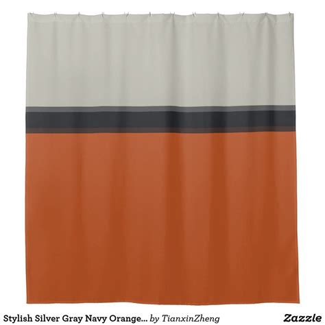 Stylish Silver Gray Navy Orange Red Stripe Pattern Shower Curtain Zazzle