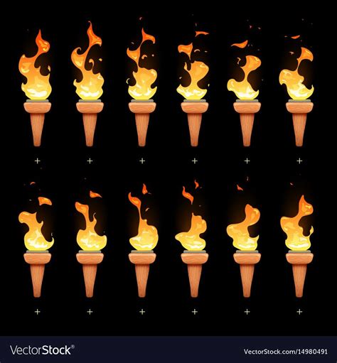 Torch Animation With Cartoon Fire Blaze Sequence Sprites Vector Set