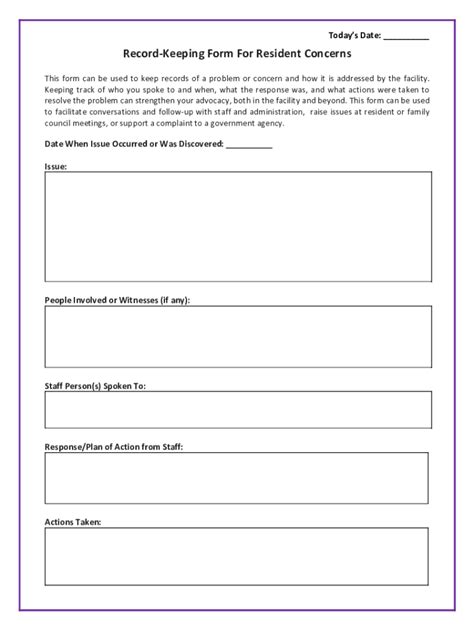 Fillable Online Resident Concern Record Keeping Form Fax Email Print