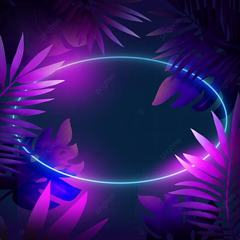 Tropical Plants Border PNG Transparent Blue Oval Neon Light Effect