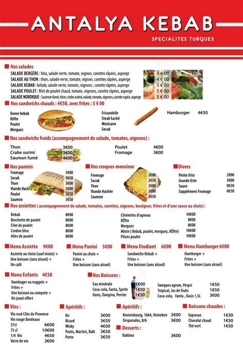 Menu At Antalya Kebab Restaurant Arras