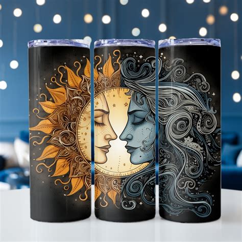 Classic Sun And Moon Faces Sun And Moon Png 20oz Skinny Tumbler Wrap Sun And Moon Sublimation