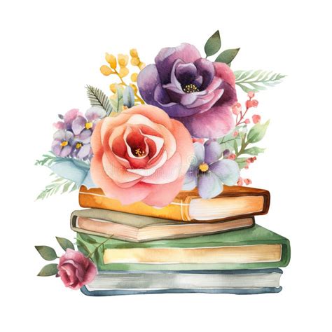 Stack Books Flowers Stock Illustrations 194 Stack Books Flowers Stock