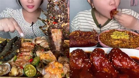 Asmr Mukbang Spicy Noodle And Seafood Youtube