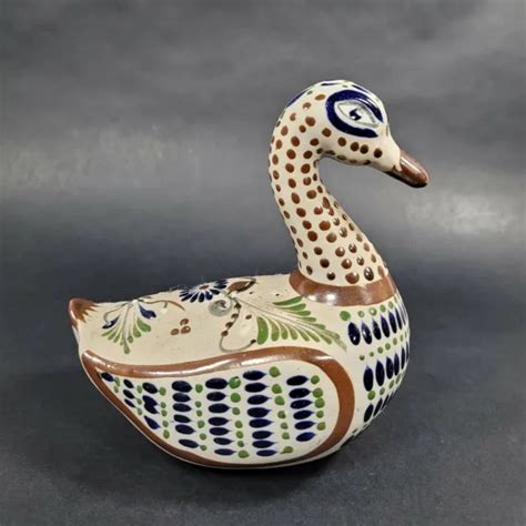 Vintage Tonala Mexican Pottery Duck Swan Mexico Folk Art Pottery Signed