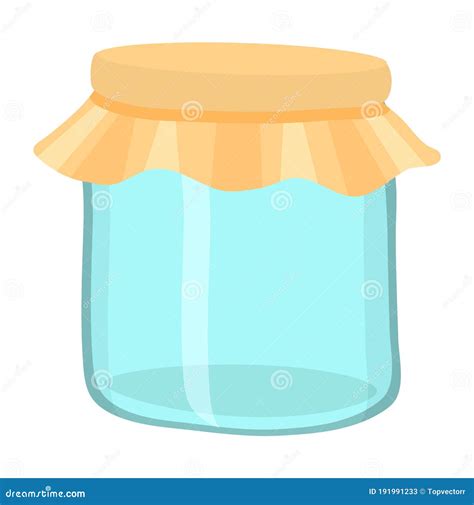 Vector Icon Of Empty Glass Jar With Fabric Cover And Elastic Band Isolated At White Background