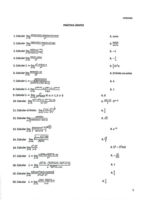 Práctica Límites Ejercicios propuestos mat 101 Cálculo I Studocu