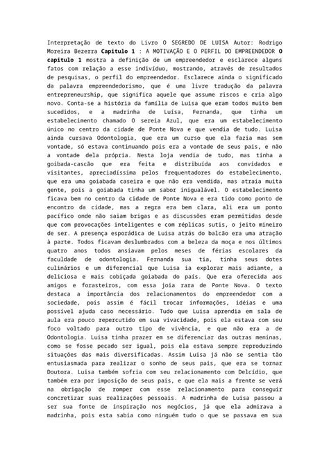 Docx Interpreta O De Texto Do Livro O Segredo De Luisa Autor