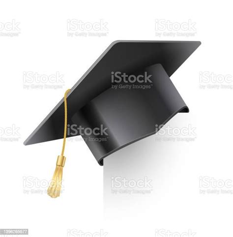 Vector Realistic Mortar Board Hat With Golden Tassel Graduation Cap