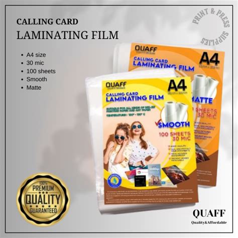 Pp Suppliesa Size Quaff Calling Card Laminating Film Micron Hot