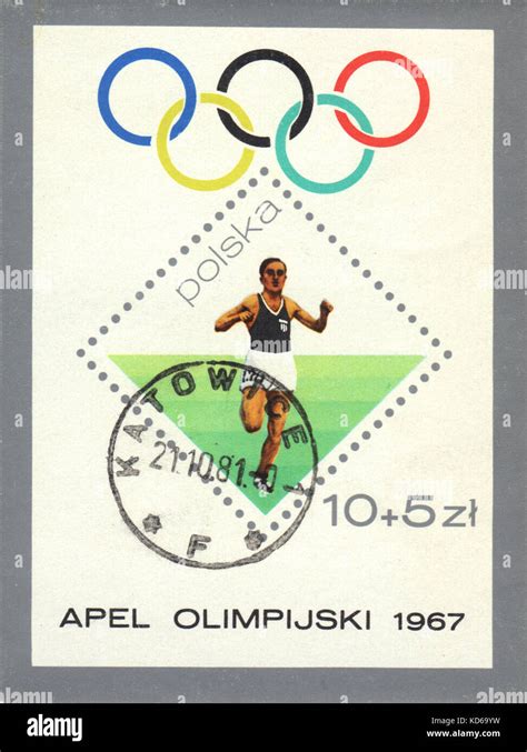 A Postage Stamp Printed In POLAND Shows Miniature Sheet Running