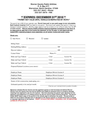 Fillable Online EXPIRES DECEMBER 31 20 1 8 Warrencountync Fax