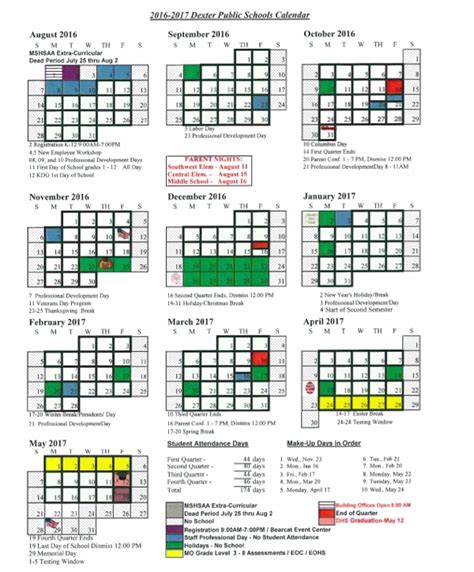 2016-2017 Dexter Public Schools Calendar Released