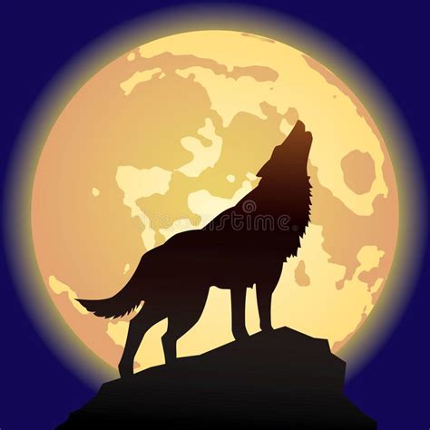 Wolf-moon-silhouette. Vector scene of the wolf on background of the ...