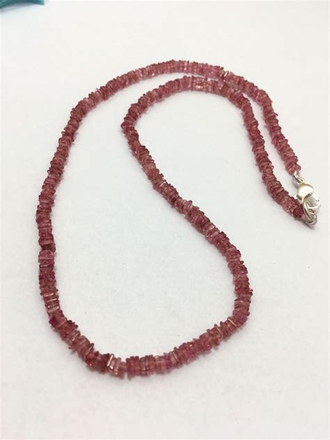 3 35 Mm Natural Pink Tourmaline Beaded Necklace Disc Square Etsy