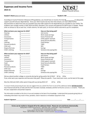 Fillable Online Ndsu Expenses And Income Form Ndsu Fax Email Print