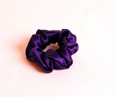 Pure Silk Hair Scrunchie Deep Purple Charmeuse Small Regular And