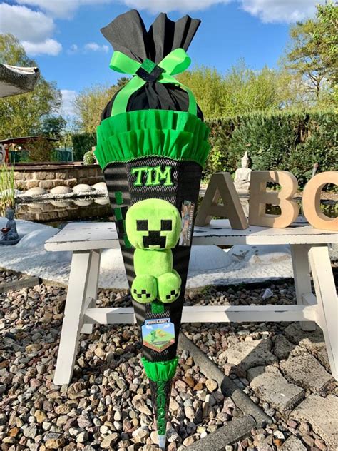 Zuckertüte Schultüte Jungen Mädchen mit Minecraft Creeper grün Etsy de